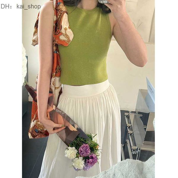 

casual dresses yoomini 2023 spring new korean round neck simple style slim fit inner wear knitted tank for 31, Black;gray