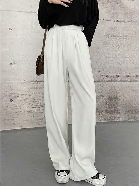 

women's pants capris spring high waist suit pants for women fall summer floor-length loose trousers office casual straight korean wide, Black;white