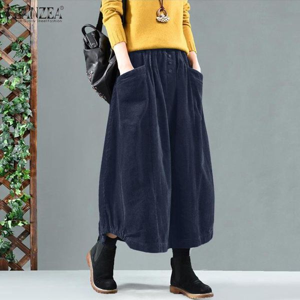 

dresses kaftan corduroy skirts 2022 women autumn sundress zanzea casual elastic waist maxi vestidos female solid robe femme faldas saia, Black;gray