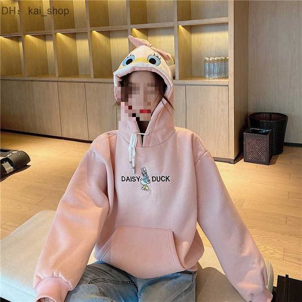 

women's hoodies & sweatshirts new plush thick david dress cute cartoon duck embroidery fit pullover for 21, Black