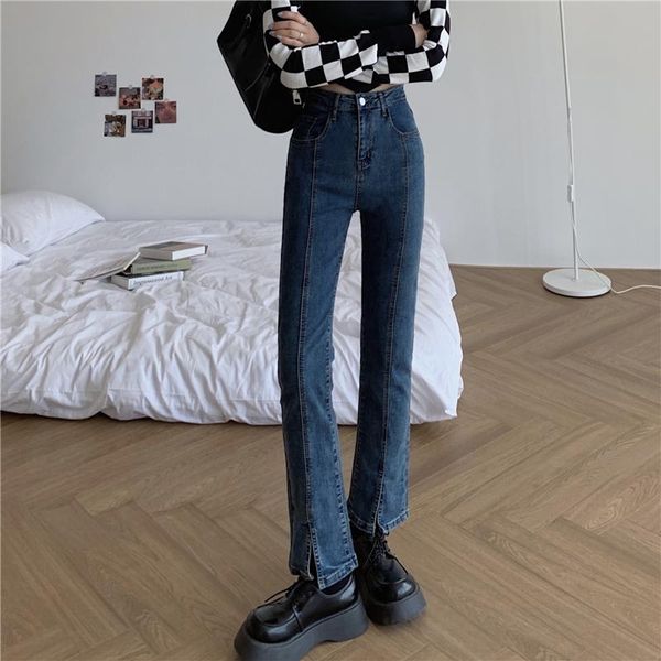 

jeans 2022 new korean version of wild highwaisted slimfit trousers jeans, Blue