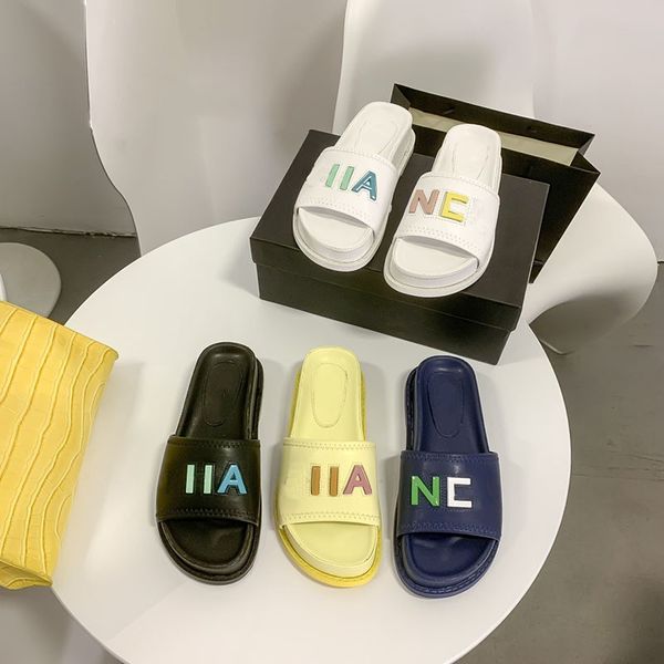 

paris cha letter slippers ivory lambskin multicolor nel logo flat slides women branded sandal thick bottom mules slip on sliders platform su, Black