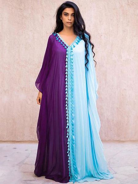 

dresses solid patchwork kaftan tunic beach dress middle east muslim 2022 summer plus size women tassel maxi dress robe caftan a1168, Black;gray