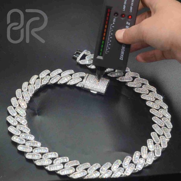 

15mm 18inch 925 sterling silver vvs moissanite cuban link necklace iced out diamonds hip hop cuban chain