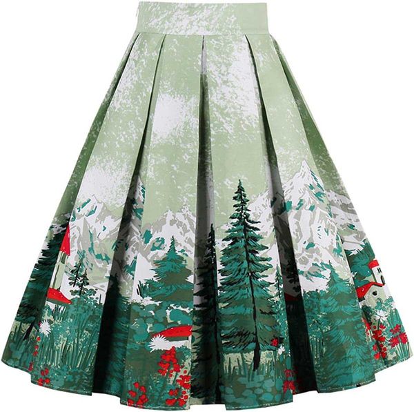 

dressever women's vintage a-line printed pleated flared midi skirts, Black;gray
