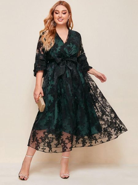 

dresses toleen luxury designer women's plus size midi dresses 2022 summer large chic elegant evening party green long oversized clothin, Black