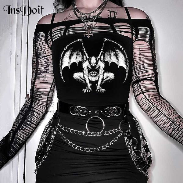 

women's tanks camis insdoit gothic clothes black camis punk demon print corset bodycon crop streetwear harajuku summer strapless women, White