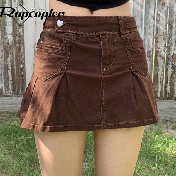 

dresses rapcopter denim pleated skirts pockets brown mini skirts low waisted grunge fairycore kawaii short skirts women prepply kawaii, White;black