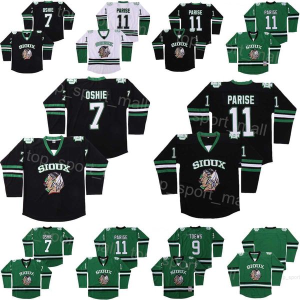 

college hockey north dakota fighting sioux jerseys 9 jonathan toews 11 zach parise 7 tj oshie ross the boss rhea 3 st johns shamrocks green, Black