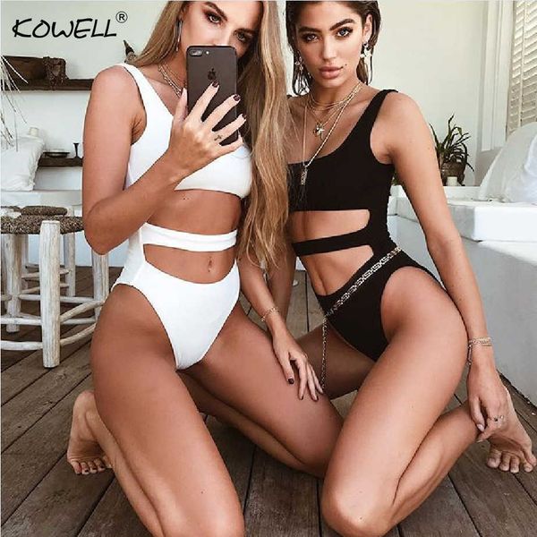 

women's jumpsuits rompers kowell hollow out sleeveless summer bodysuit women backless skinny women rompers jumpsuit beach casual women, Black;white