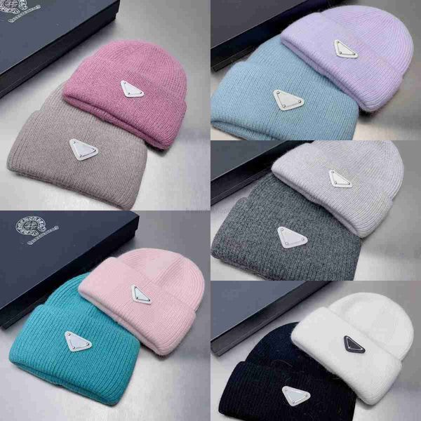 

luxury wool beanies designer winter bean cuff beanie fashion design ribbed knit hats reverse triangle warm skull hat baseball cap casquettes, Yellow