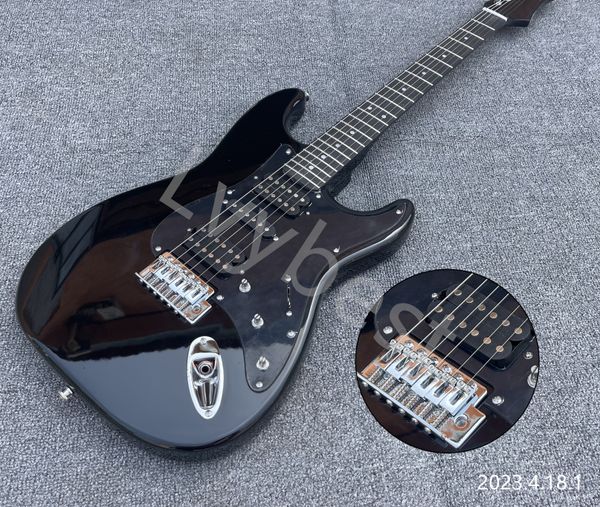 

electric guitar solid black body and neck chrome parts black hsh pickups ebony fingerboard with ball end stainless steel fret