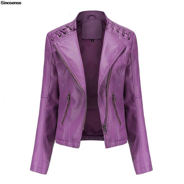 

women's leather faux spring autumn women jacket pu motorcycle biker purple coat slim zipper motorcycles locomotive outerwear 4xl 230418, Black