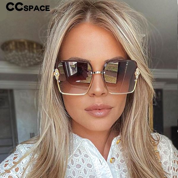 

sunglasses 53568 half frame luxury women brand sunglasses pearl square fashion shades uv400 vintage glasses 230418, White;black