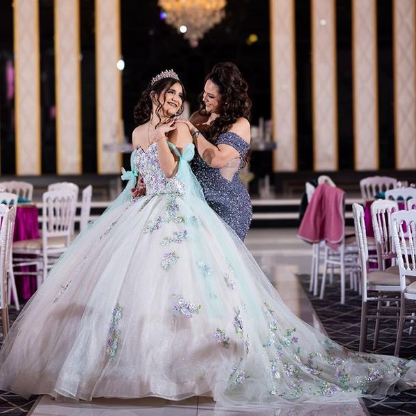 

glitter off the shoulder ball gown quinceanera dresses sweet 16 princess applique lace beads prom gowns vestido de 15 anos, Blue;red