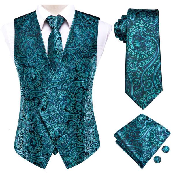 

men's vests novelty slim 4pc vest necktie hanky cufflinks silk men's waistcoat neck tie set for suit dress wedding paisley floral, Black;white