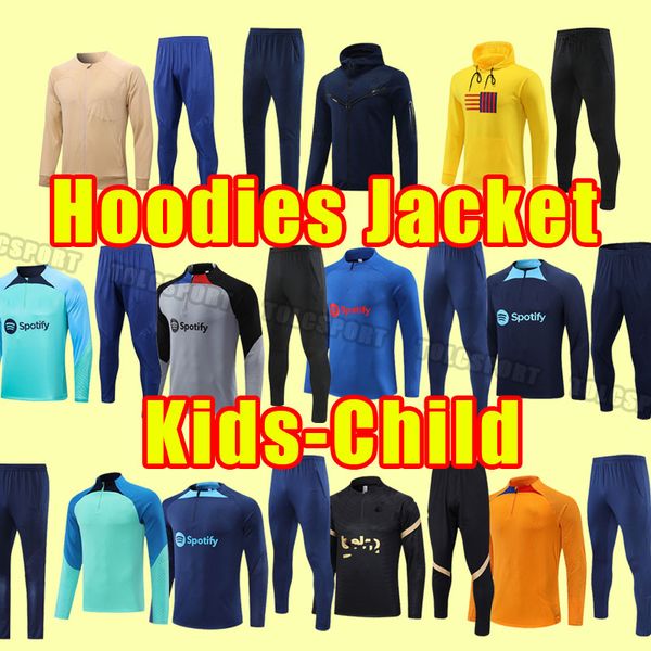 

kids child 22 23 lewandowski soccer tracksuits memphis barcelona auba pedri ansu fati coutinho f.de jong dest gavi adama football shirt trac, Black