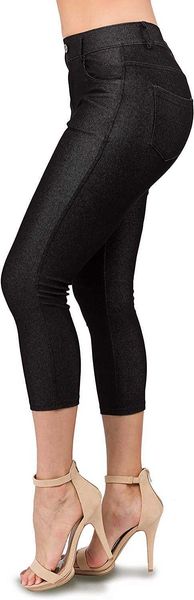 

ylluo jean look jeggings for women denim womens stretch skinny with pockets cotton blend capri and full length, Black
