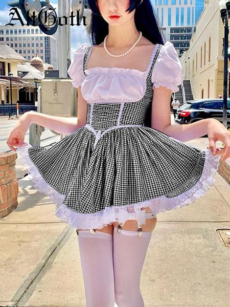 

dresses altgoth cute lolita corset dress women gothic fairy grunge plaid patchwork high waist lace dress y2k aesthetic sweet kawii dress, Black;gray