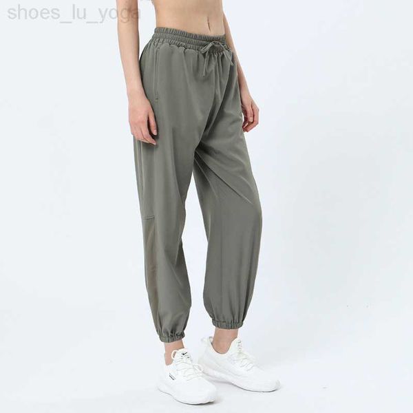 

lu womens yoga jogging push fitness sweatpants soft high waist with pockets casual pants 3 colors ll2312