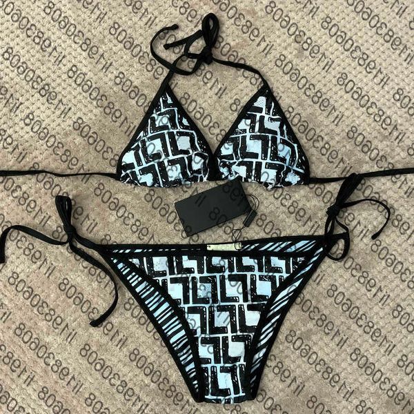 

designer bikini swimsuit luxury gradient home textile embroidery bikini set brand letters swimwears designer metal chain ladies backle, Black