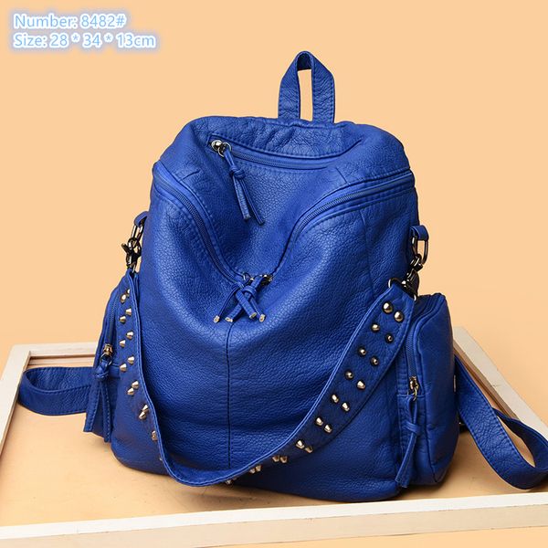 

factory wholesale ladies shoulder bags 4 colors street pop rivet punk messenger bag thickened washed leather leisure backpack joker solid co