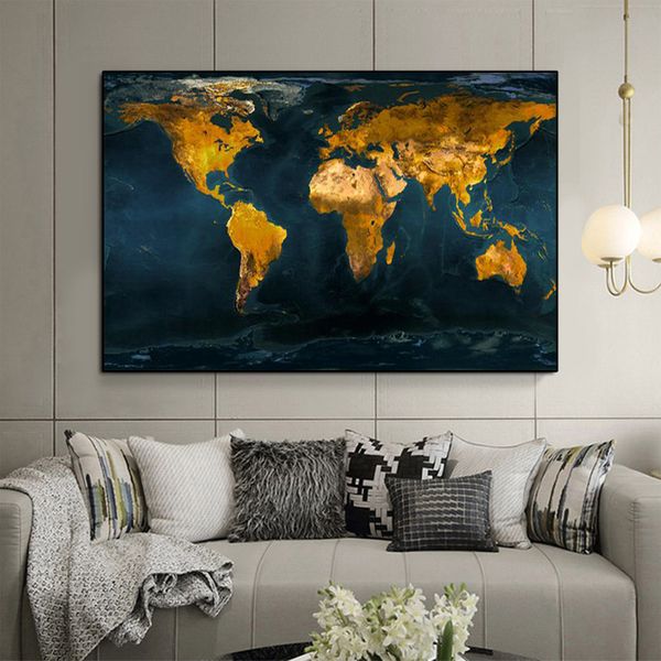 

golden world map pictures posters and prints wall art canvas paintings for living room decoration cuadros home decor no frame