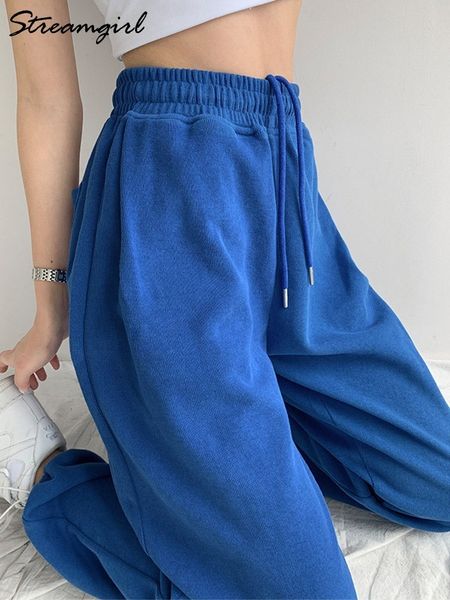 

women's pants capris blue sweatpants for women summer baggy pants high waist jogger wide leg trousers spring women's sports pants, Black;white