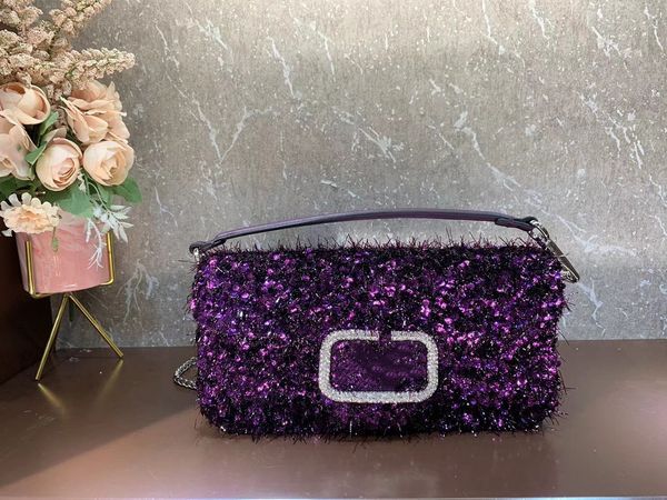

7a fashion loco crystal sequin baguette bag women dinner bag single shoulder bag fluffy magnetic snap classic flap bag sequin embroidery des