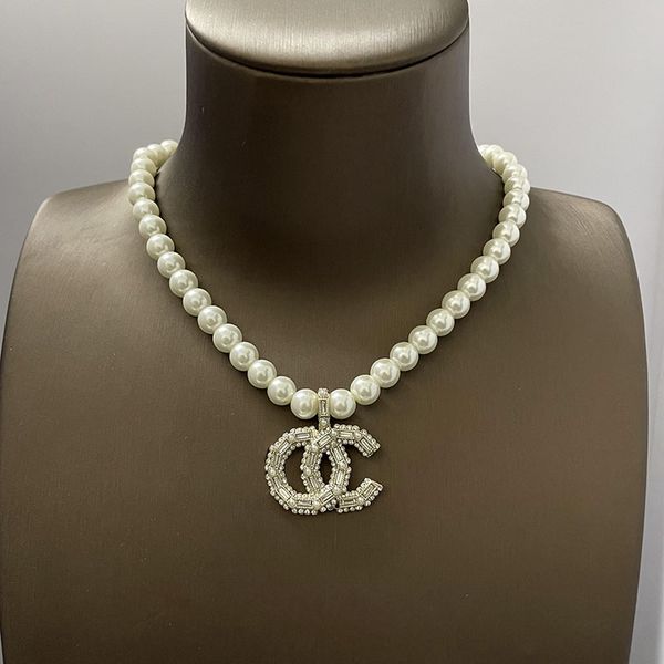 

19 style fashion women pearl necklace brand pendant chain 40cm with logo official size 925 silver o-c pinzircon letter necklace cuban chain