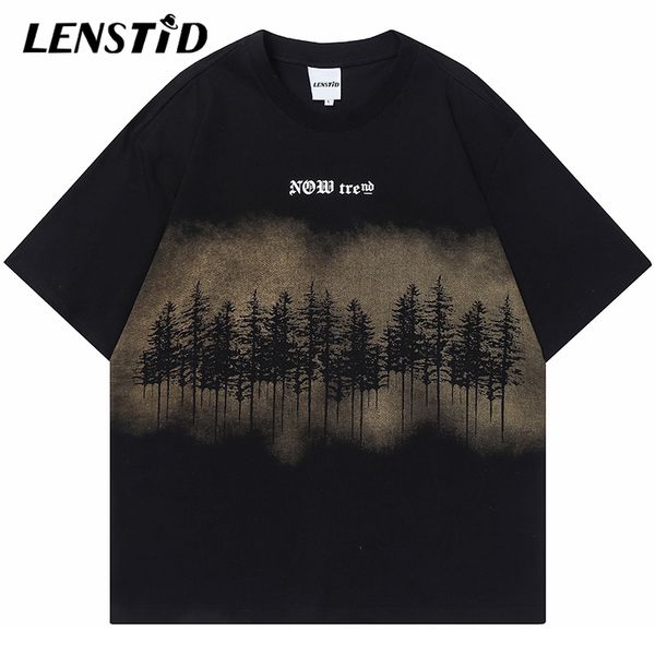 

mens tshirts summer men short sleeve tshirts hip hop forest tree graphic print punk t shirts streetwear harajuku casual cotton tees 230418, White;black