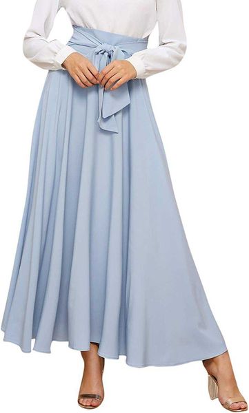 

sweatyrocks women's elegant high waist skirt tie front pleated maxi skirts, Black;gray