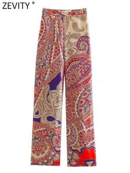 

capris zevity women vintage paisley patchwork soft touch slim pants female chic elastic waist long trousers pantalones mujer p2158, Black;white