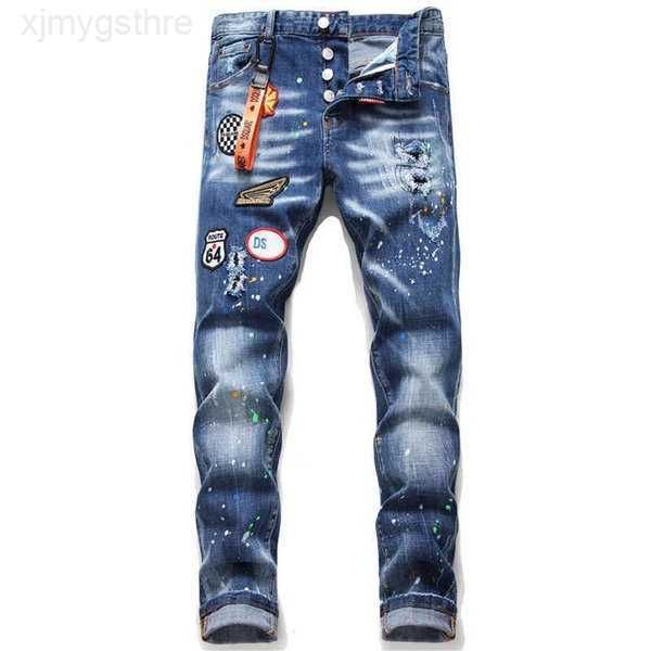 

new fashion dsq brand european italy men's slim jeans pants mens denim trousers zipper blue hole pencil pants for men x0621 10v7ne