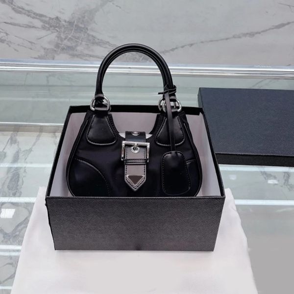

re nylon designer bag solid color moon shoulder bags for women party shopping travel sports plated silver hardware triangle luxury handbag n