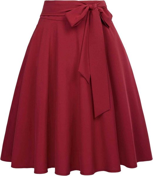 

belle poque women's high waist a-line pockets skirt skater flared midi skirt, Black;gray