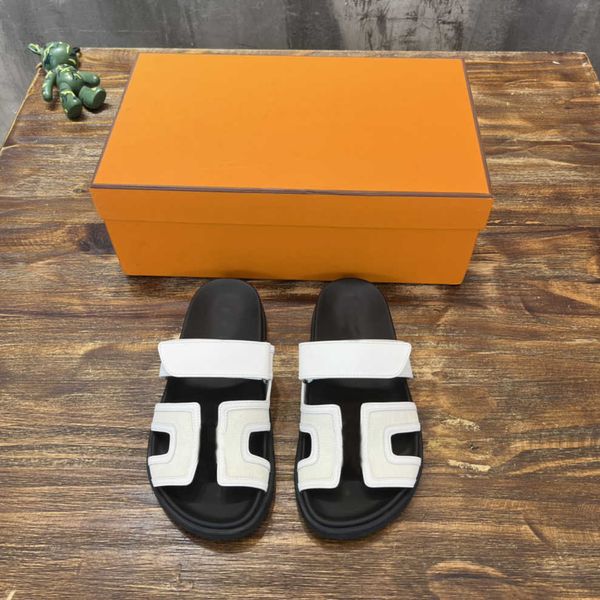 

slippers chypre h slippers designer oran sandals summer leather slides beach classic flat fahion flip flops men women classic shoes, Black