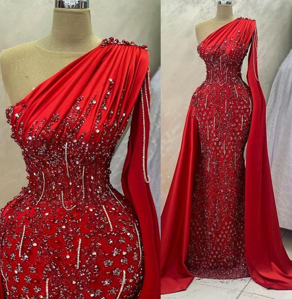 

2023 april aso ebi red mermaid prom dress mermaid beaded crystals evening formal party second reception birthday engagement gowns dresses ro, Black