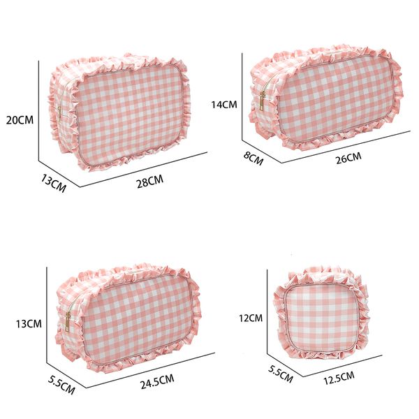 

cosmetic bags cases 1pc ruffle plaid cosmetic bag letter patch personalized nylon pink bule toiletry bag travel cosmetic makeup bag organize