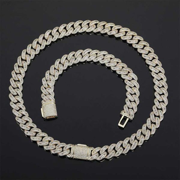 

15mm cuban necklace link chain 18k gold plated 925 sterling silver full moissanite necklace bracelet cuban chain