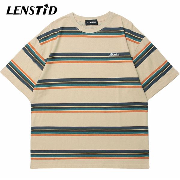 

mens tshirts lenstid summer men short sleeve tshirts hip hop striped print basic tshirts harajuku streetwear fashion casual cotton tees 230, White;black