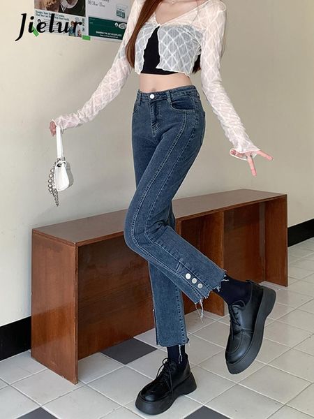 

jeans jielur casual pencil jeans korean pants autumn skinny high waist buttons slim straightleg blue denim capri pants women sxl