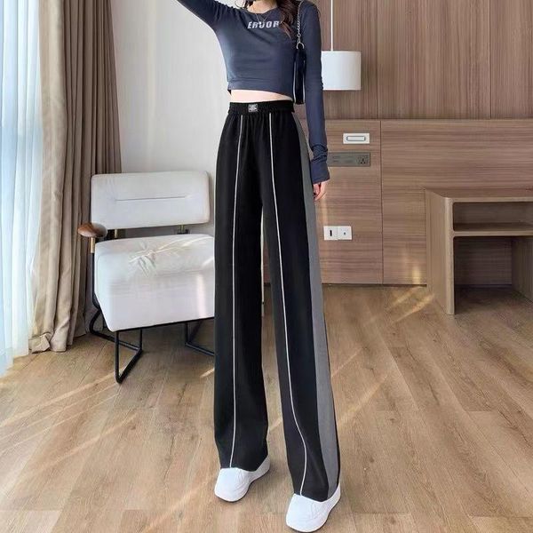 

capris trousers for women fashion straight palazzo loose summer women's pants 2022 long baggy casual black wide leg patchwork trendeez, Black;white