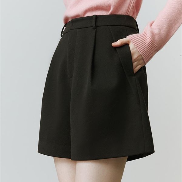 

women's shorts fsle simple woolen a-line shorts women autumn winter outer wear high waist casual pants office lady loose solid wide leg, White;black