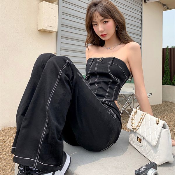 

women's jeans 2023 spring flare for women line denim straight pants full length female trousers jean sleeveless vest 4530 230418, Blue