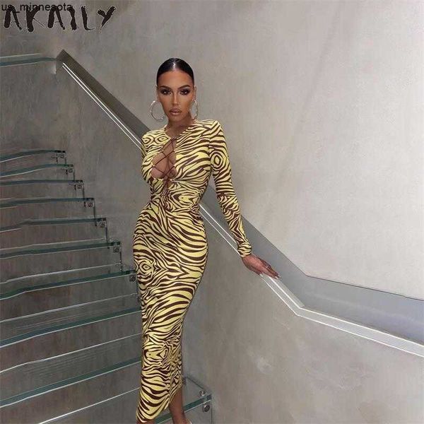 

casual dresses akaily autumn street print dresses for women 2021 hollow out bandage long sleeve maxi dress female striped bodycon long dress, Black;gray