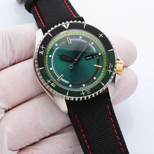 

men's watches, original mechanical movement, 100 meters water resistance, thickened sapphire rim, rapid rotation, technology cloth stra, Slivery;brown