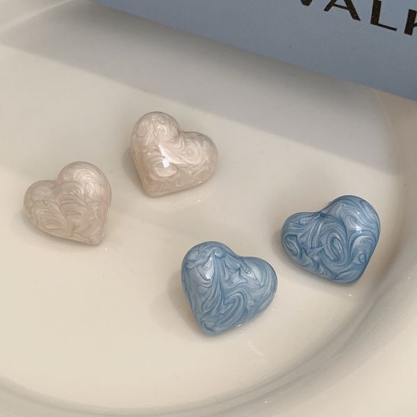 

s3594 french retro enamel heart stud earrings for women light luxury painting oil love earrings, Golden;silver