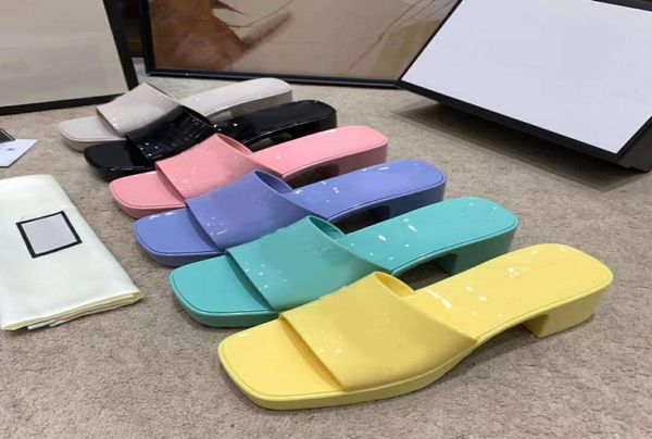 

women slippers thick bottom sandals chunky rubber slides platform alphabet lady slipper bright leather heel sandal fashion beach s2749130, Black