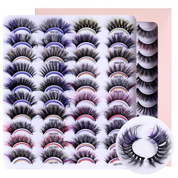 

20pairs/set 8d faux mink colored eyelashes natural brown false colored eyelashes makeup thick long black lashes extension supplies